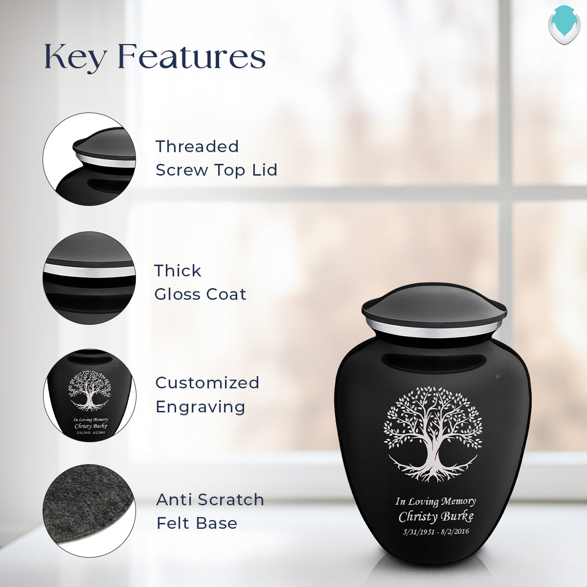 Medium Embrace Black Tree of Life Cremation Urn