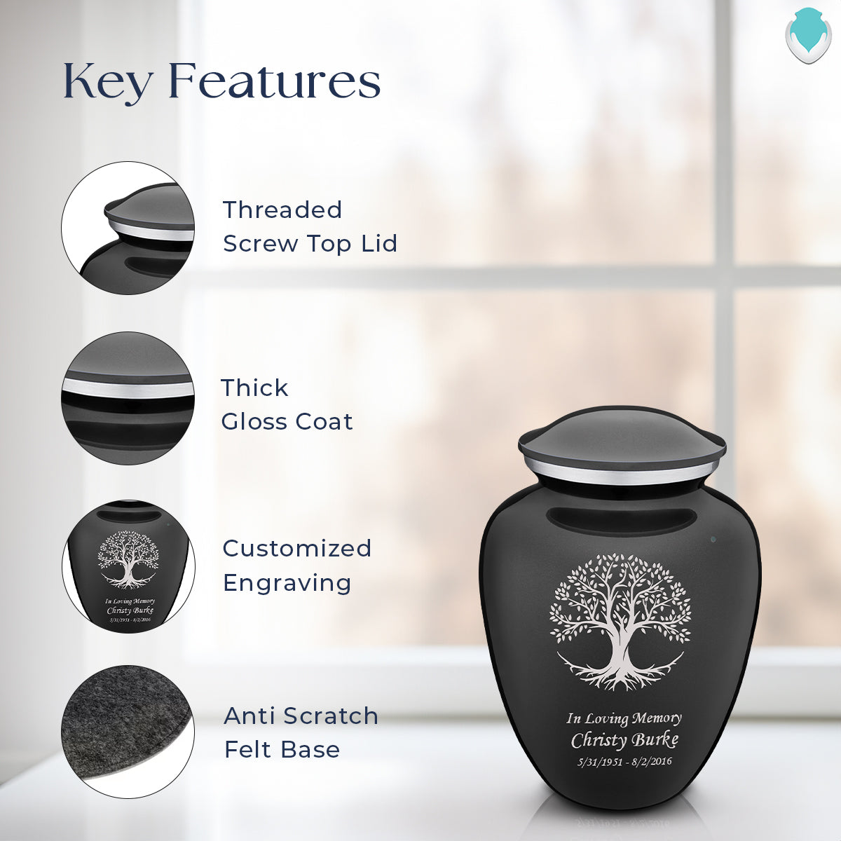 Medium Embrace Charcoal Tree of Life Cremation Urn