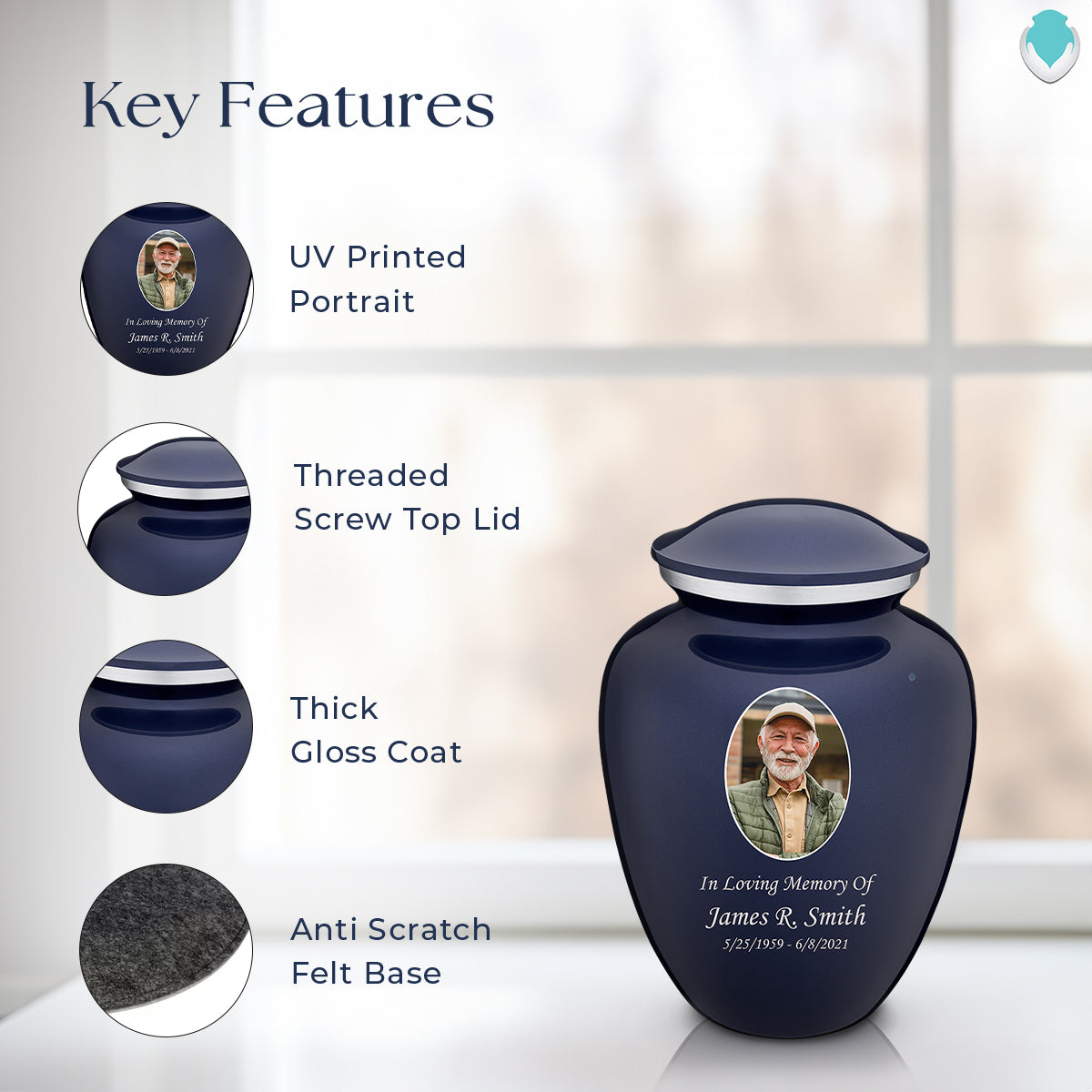 Medium Embrace Cobalt Blue Portrait Cremation Urn