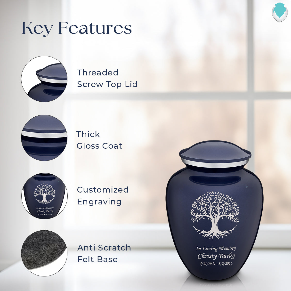Medium Embrace Cobalt Blue Tree of Life Cremation Urn