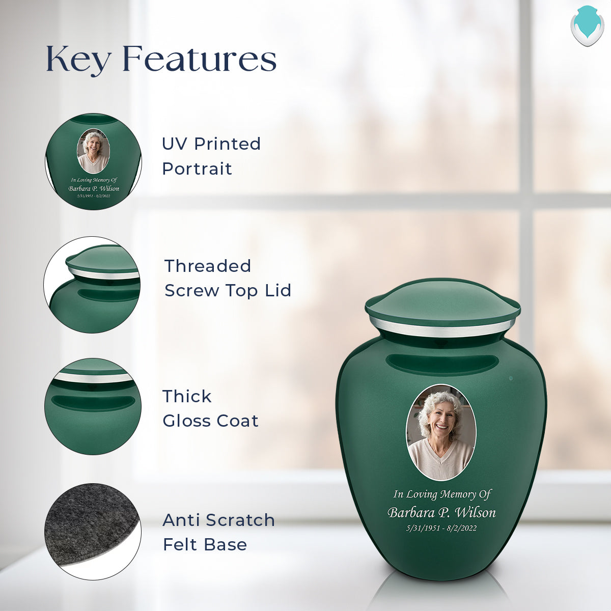 Medium Embrace Green Portrait Cremation Urn