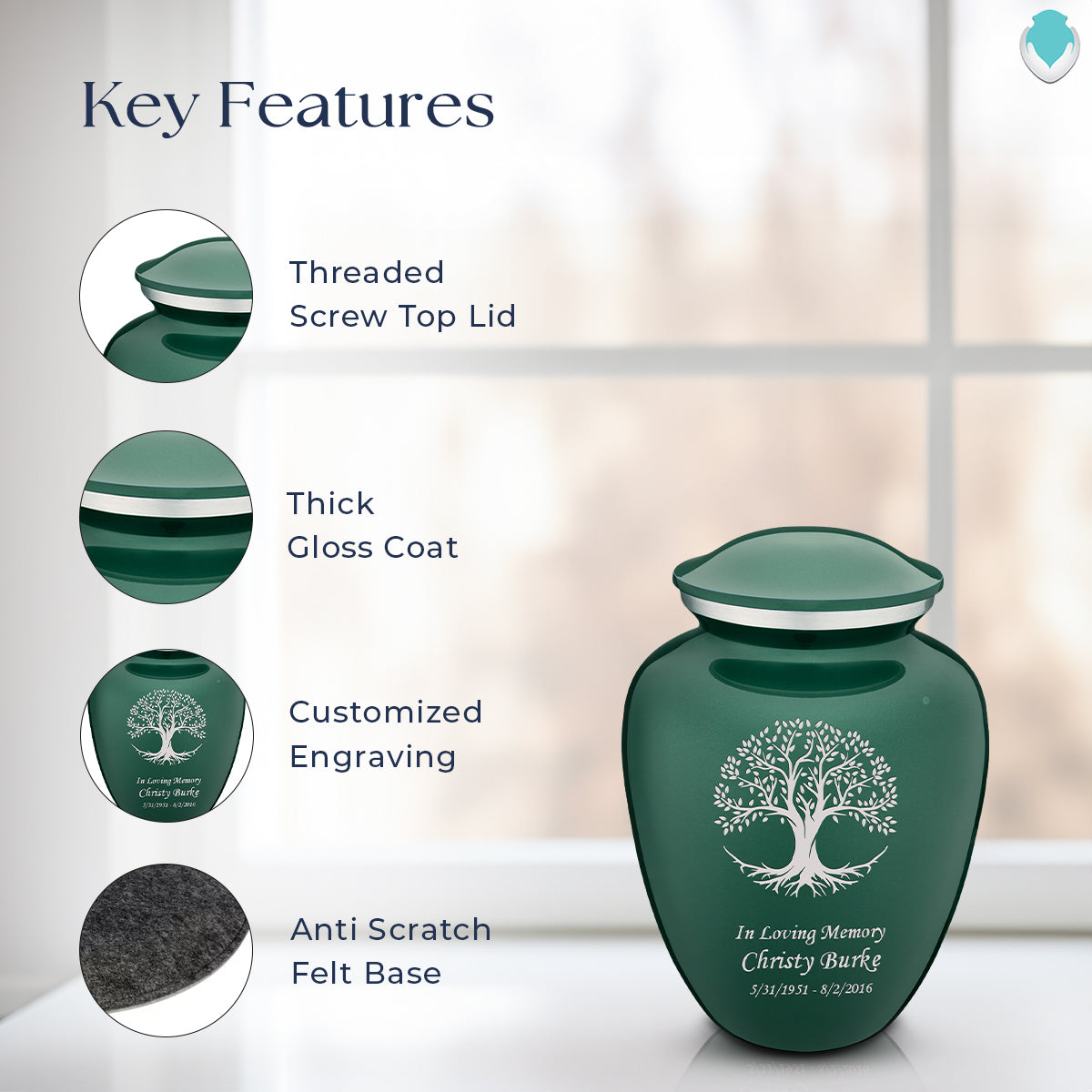 Medium Embrace Green Tree of Life Cremation Urn