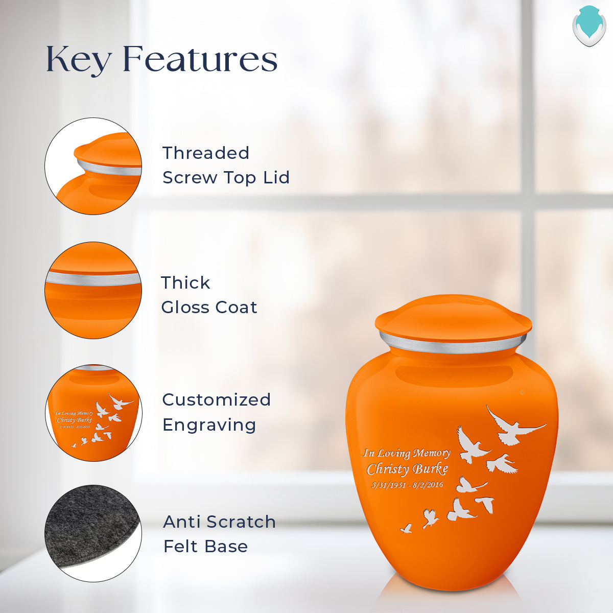 Medium Embrace Burnt Orange Doves Cremation Urn