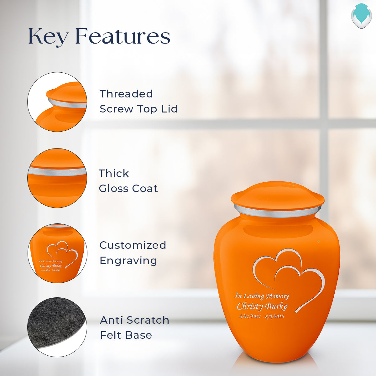 Medium Embrace Burnt Orange Hearts Cremation Urn