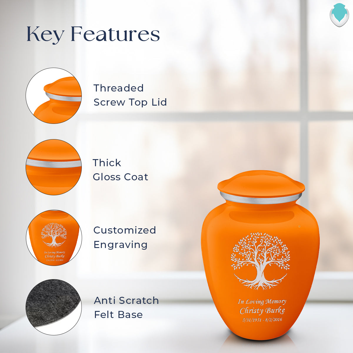 Medium Embrace Burnt Orange Tree of Life Cremation Urn