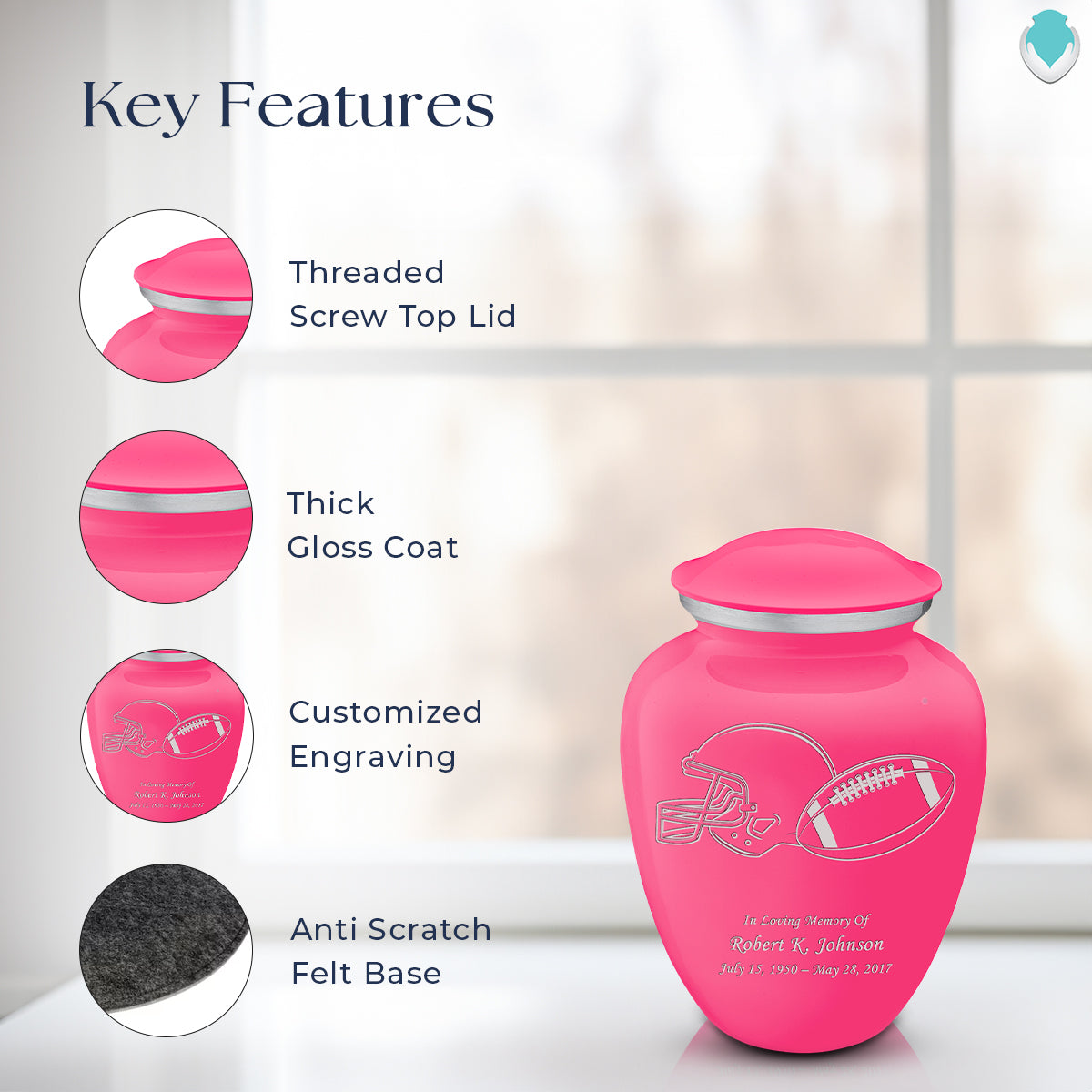 Medium Embrace Bright Pink Football Cremation Urn