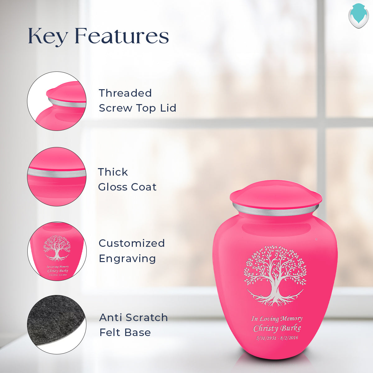 Medium Embrace Bright Pink Tree of Life Cremation Urn