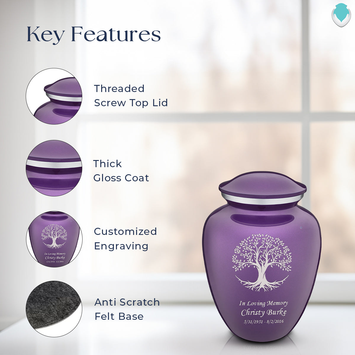 Medium Embrace Purple Tree of Life Cremation Urn
