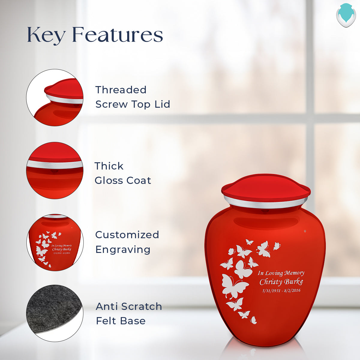 Medium Embrace Bright Red Butterfly Cremation Urn