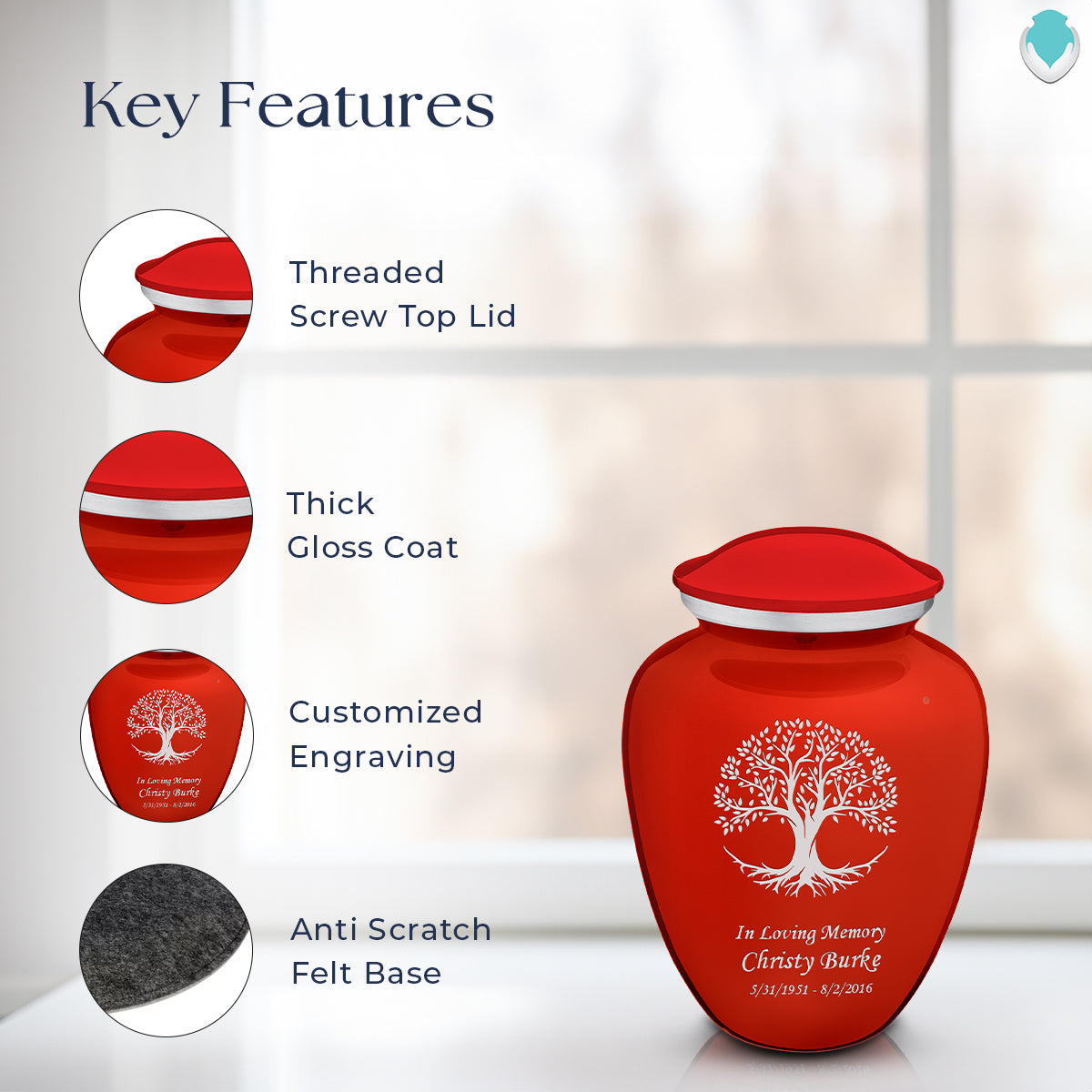 Medium Embrace Bright Red Tree of Life Cremation Urn