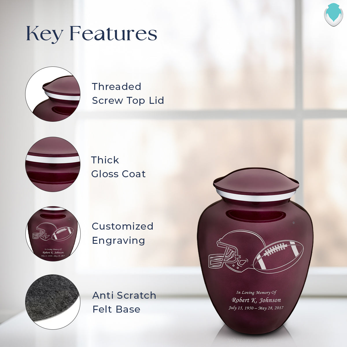 Medium Embrace Cherry Purple Football Cremation Urn
