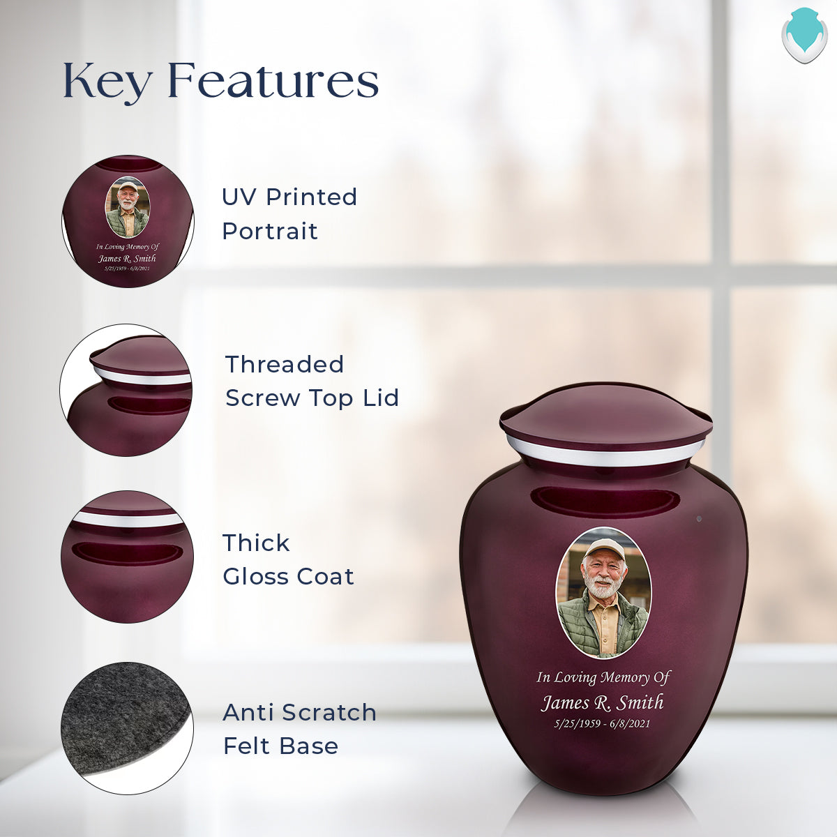 Medium Embrace Cherry Purple Portrait Cremation Urn