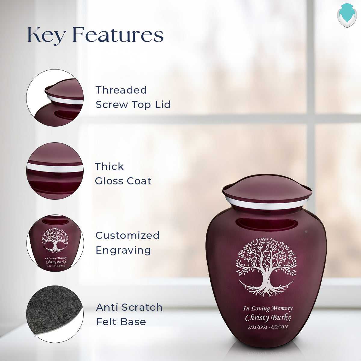 Medium Embrace Cherry Purple Tree of Life Cremation Urn