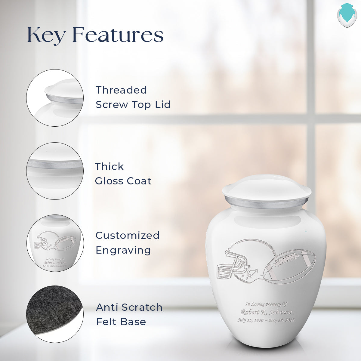 Medium Embrace White Football Cremation Urn