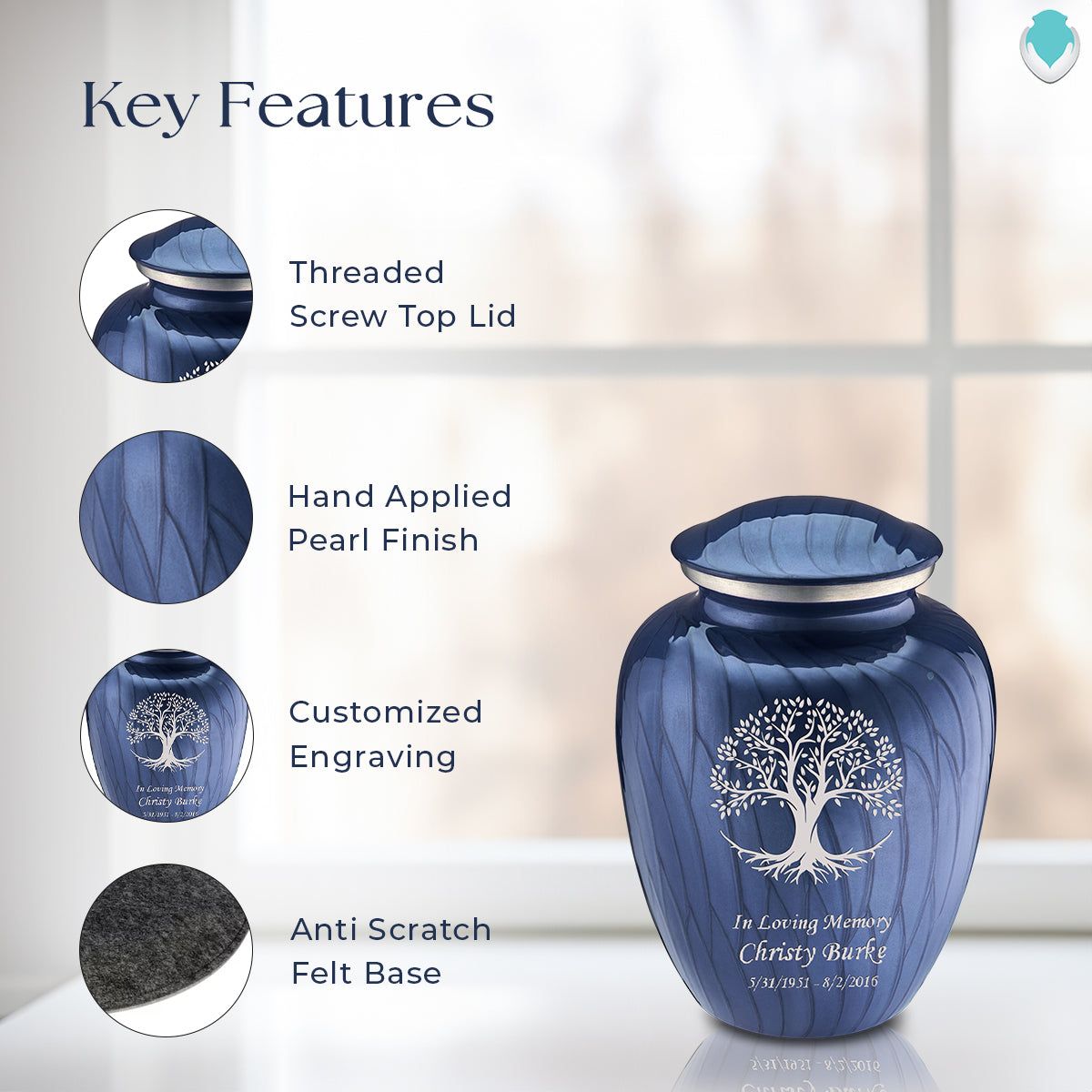 Medium Embrace Pearl Cobalt Blue Tree of Life Cremation Urn