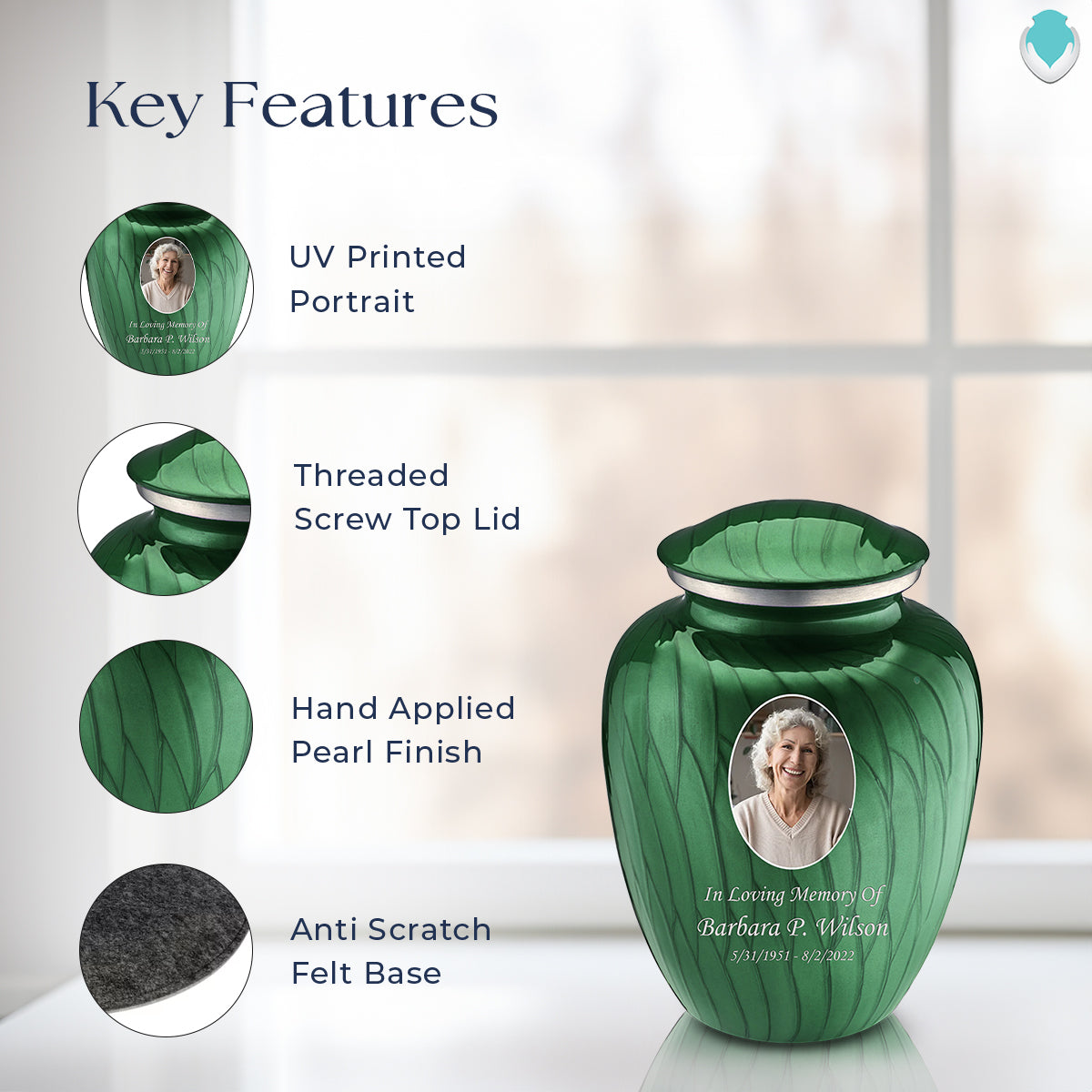 Medium Embrace Pearl Green Portrait Cremation Urn