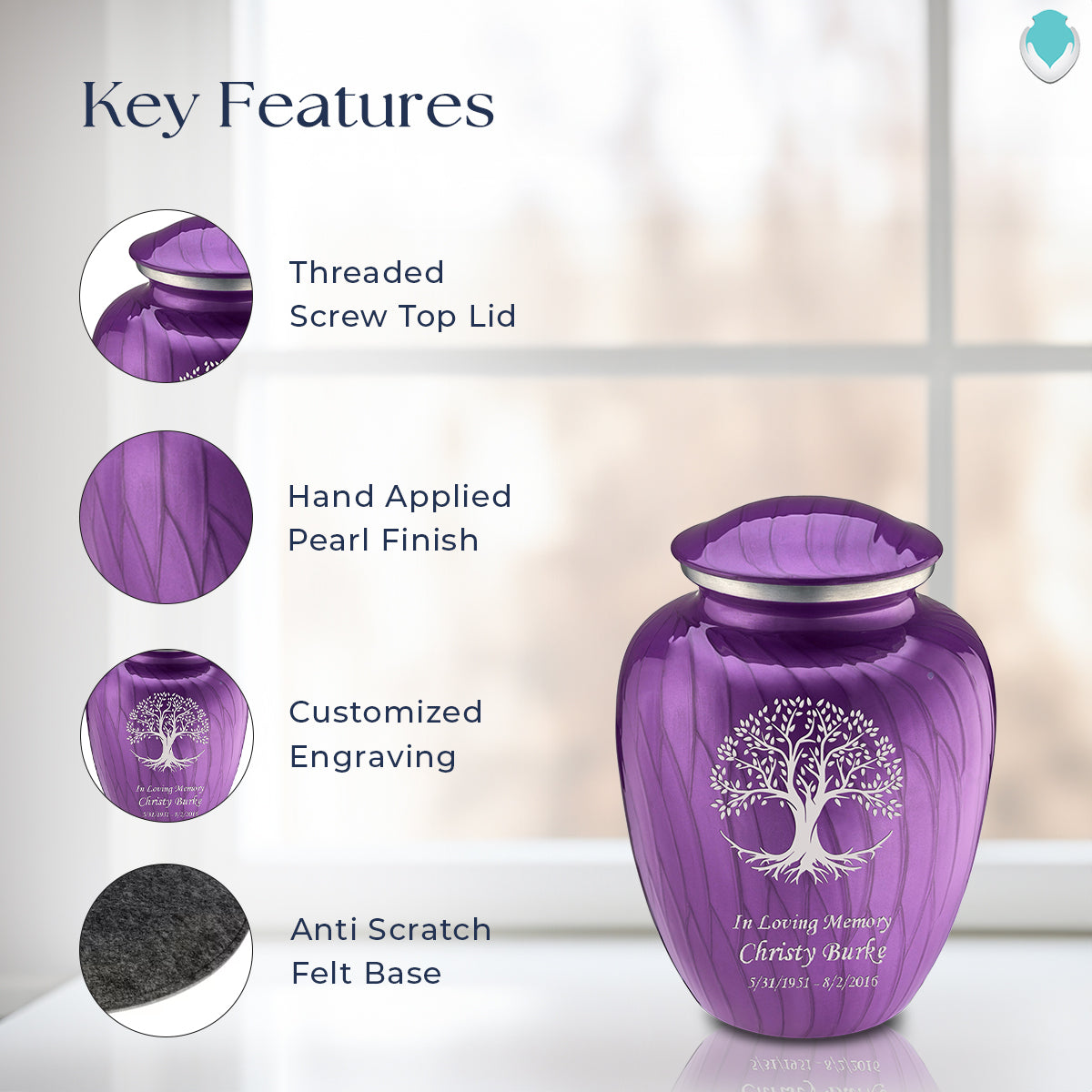 Medium Embrace Pearl Purple Tree of Life Cremation Urn