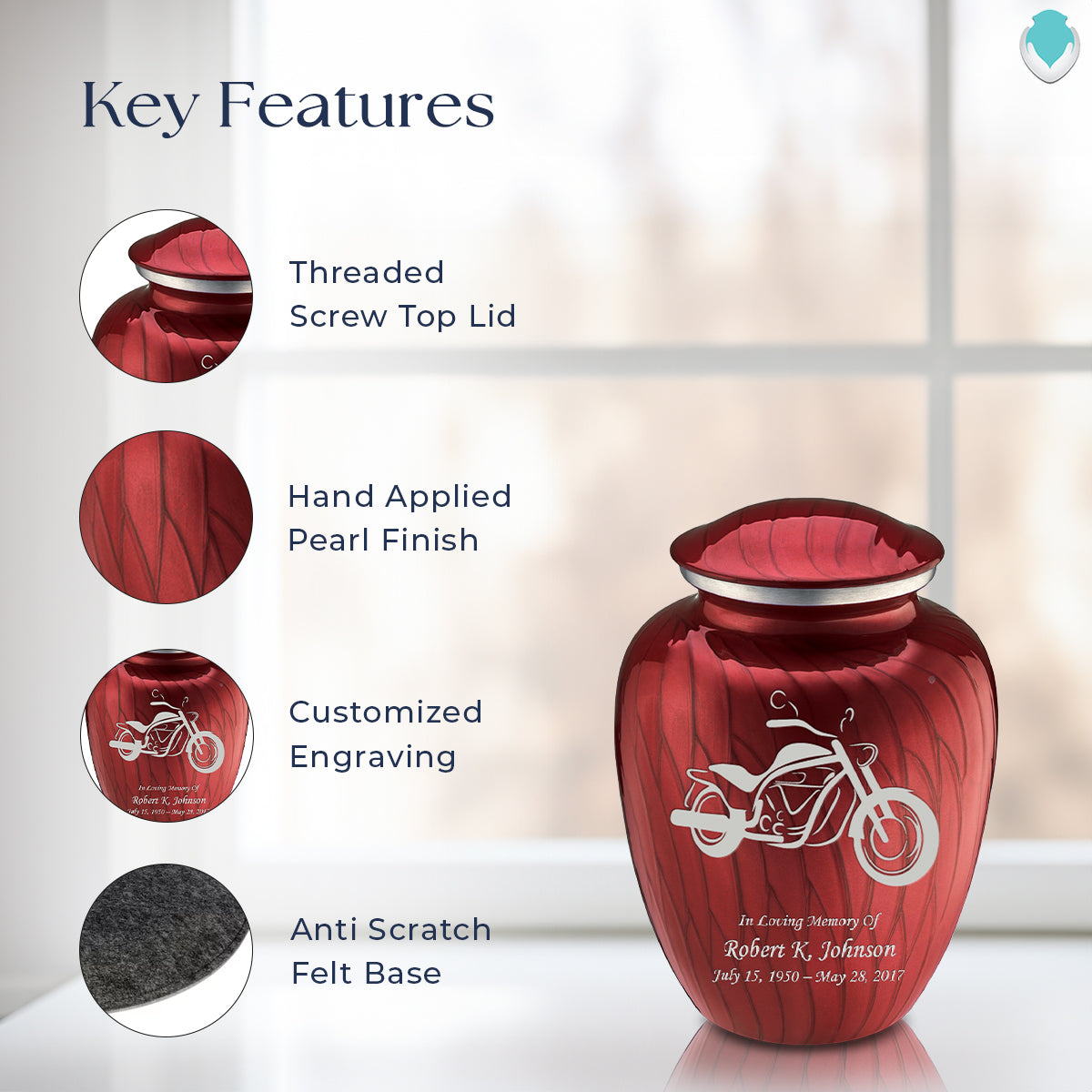 Medium Embrace Pearl Candy Red Motorcycle Cremation Urn