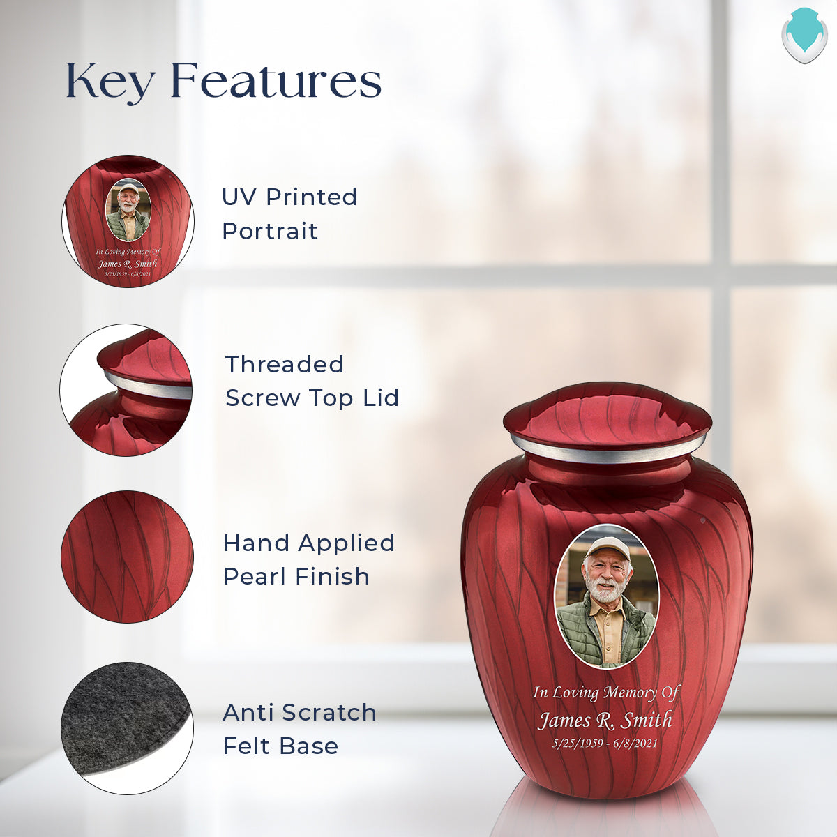 Medium Embrace Pearl Candy Red Portrait Cremation Urn