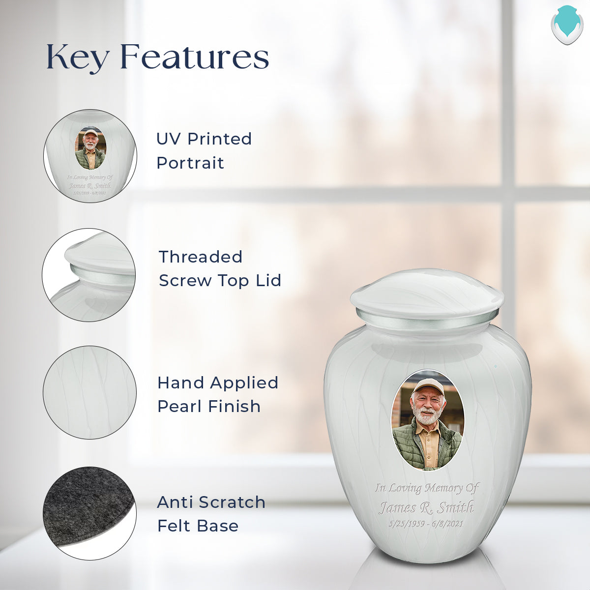 Medium Embrace Pearl White Portrait Cremation Urn