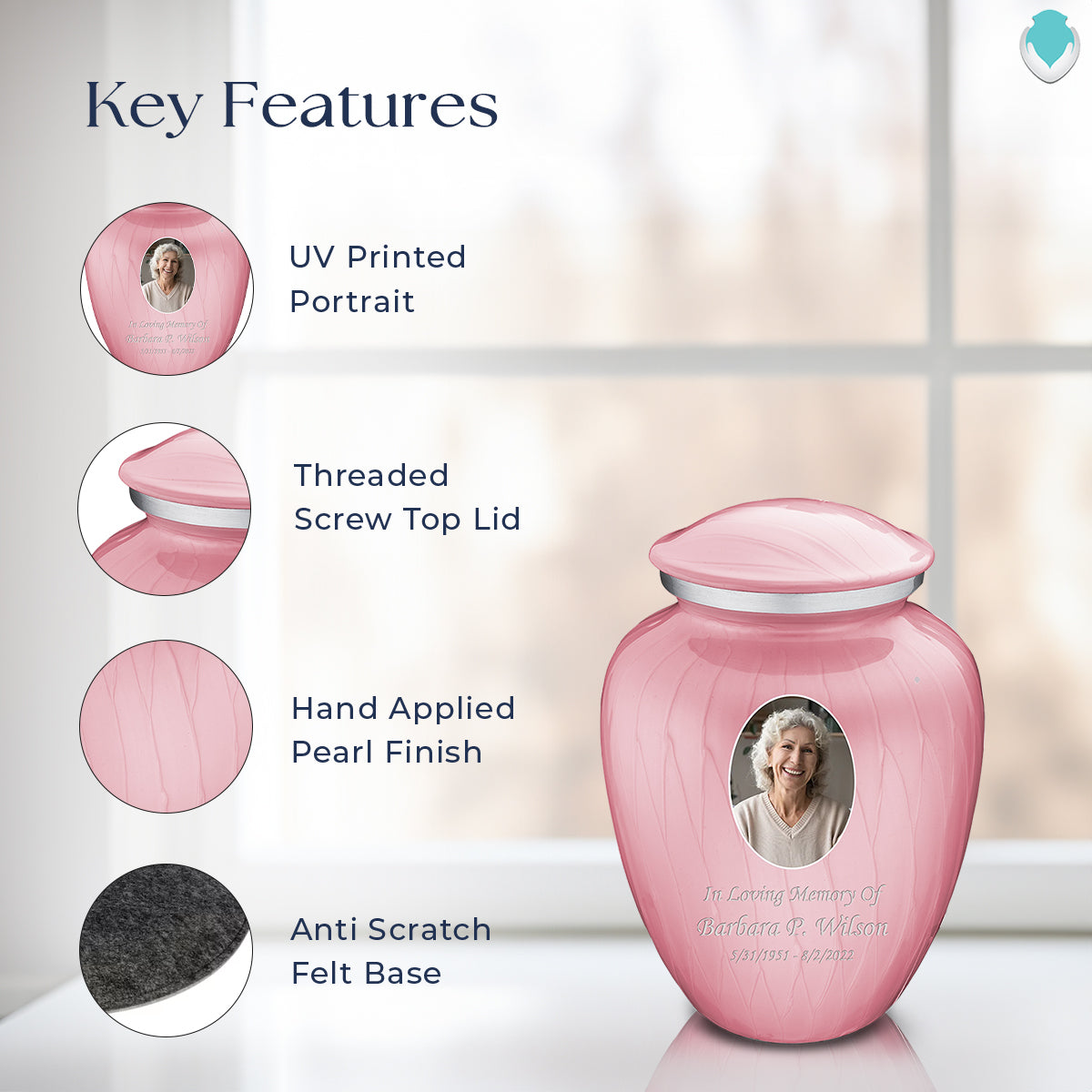 Medium Embrace Pearl Pink Portrait Cremation Urn