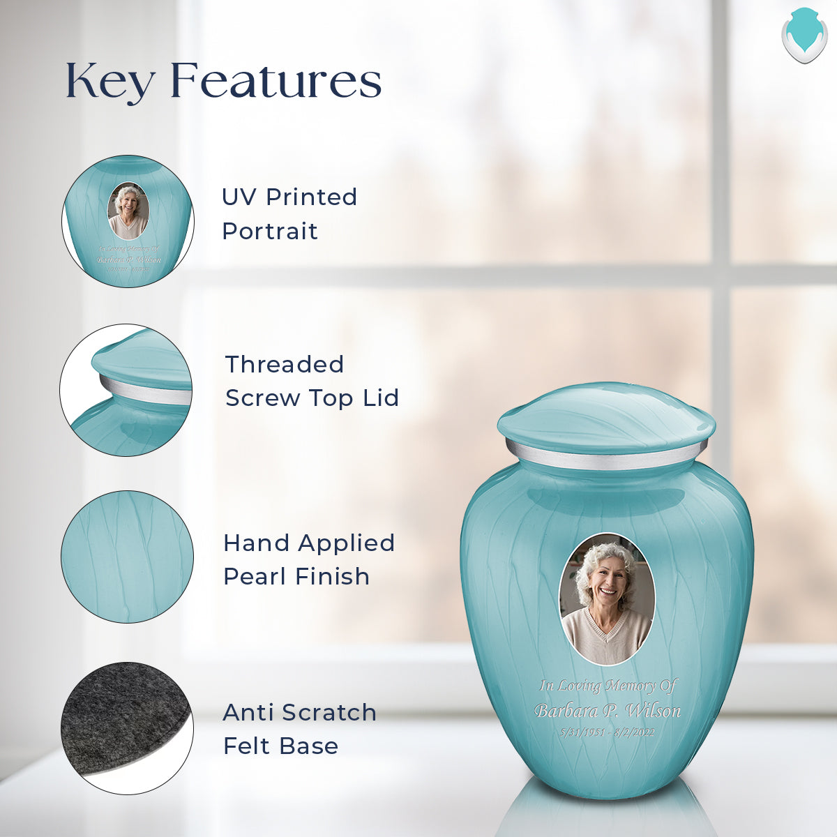 Medium Embrace Pearl Light Blue Portrait Cremation Urn