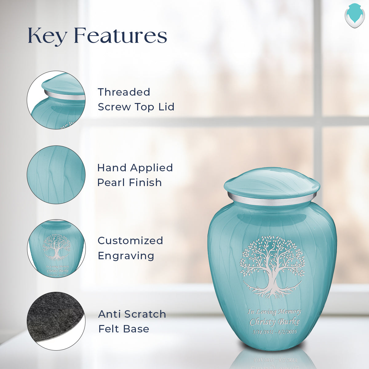 Medium Embrace Pearl Light Blue Tree of Life Cremation Urn