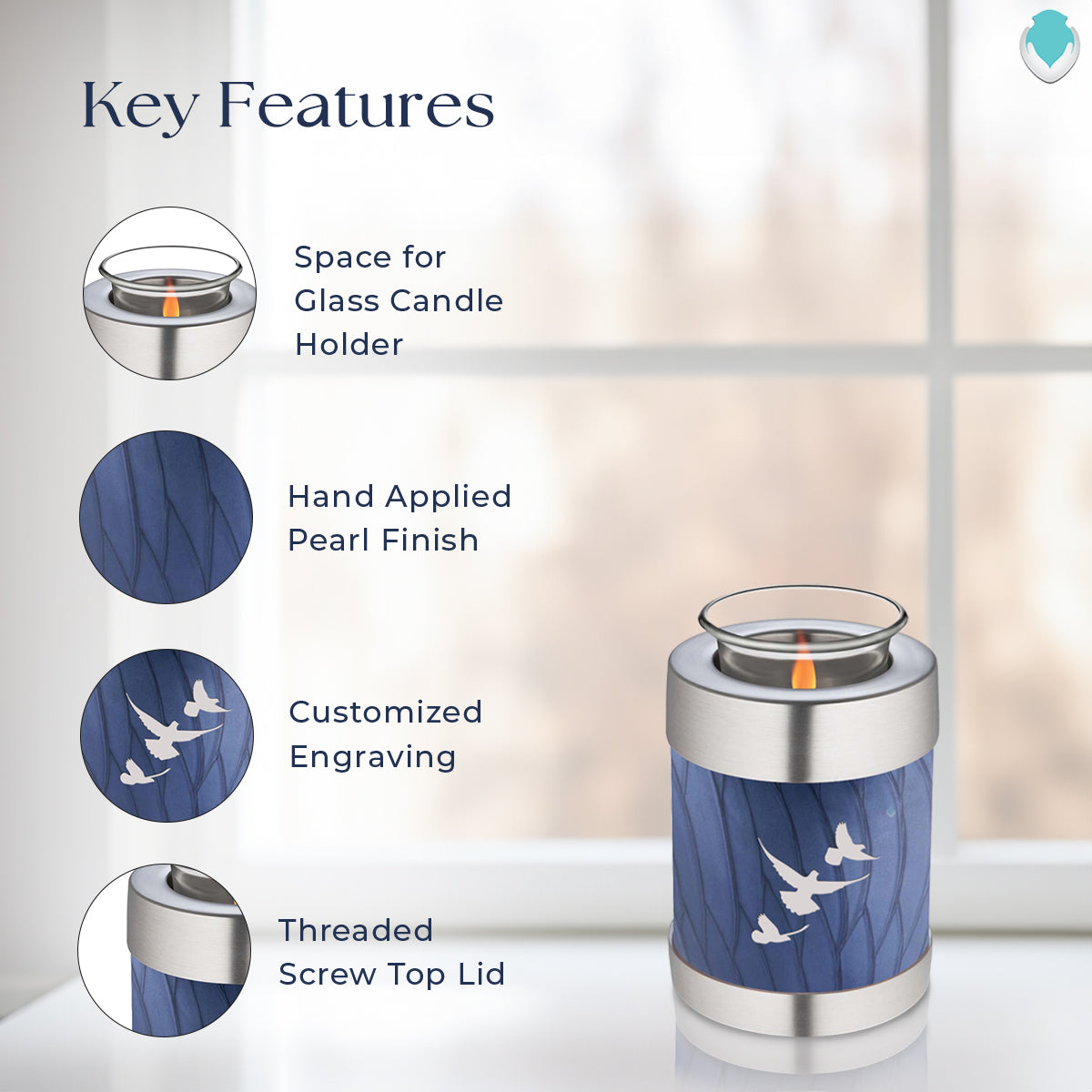 Candle Holder Embrace Pearl Cobalt Blue Doves Cremation Urn