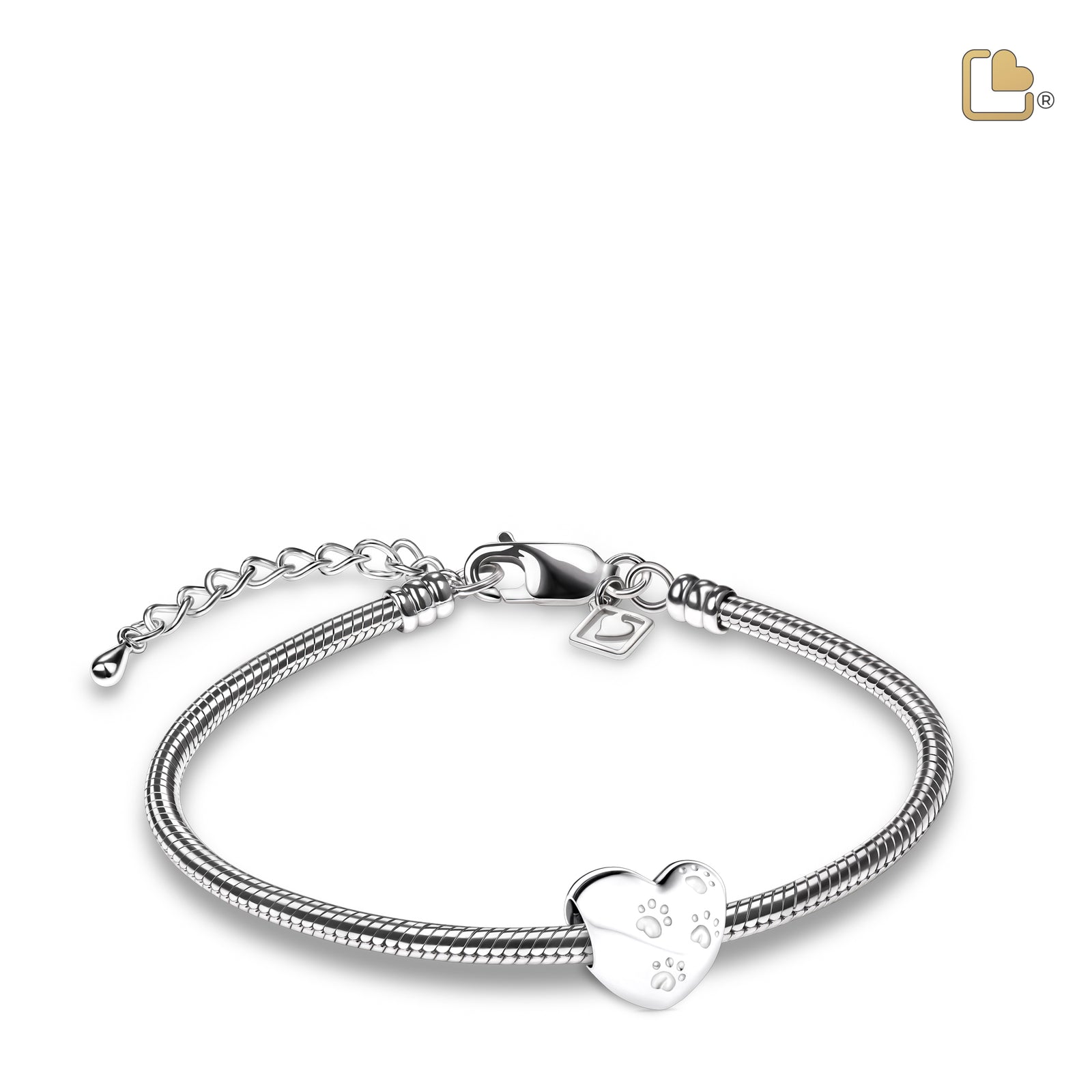 LoveHeart with Paws Sterling Silver Cremation Bracelet Bead