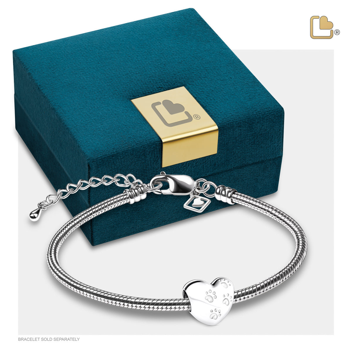 LoveHeart with Paws Sterling Silver Cremation Bracelet Bead