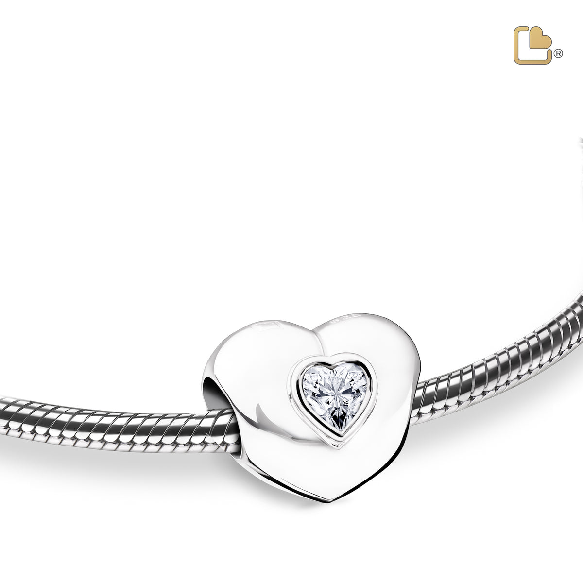 Heart to Heart Sterling Silver Cremation Bracelet Bead with Clear Crystal