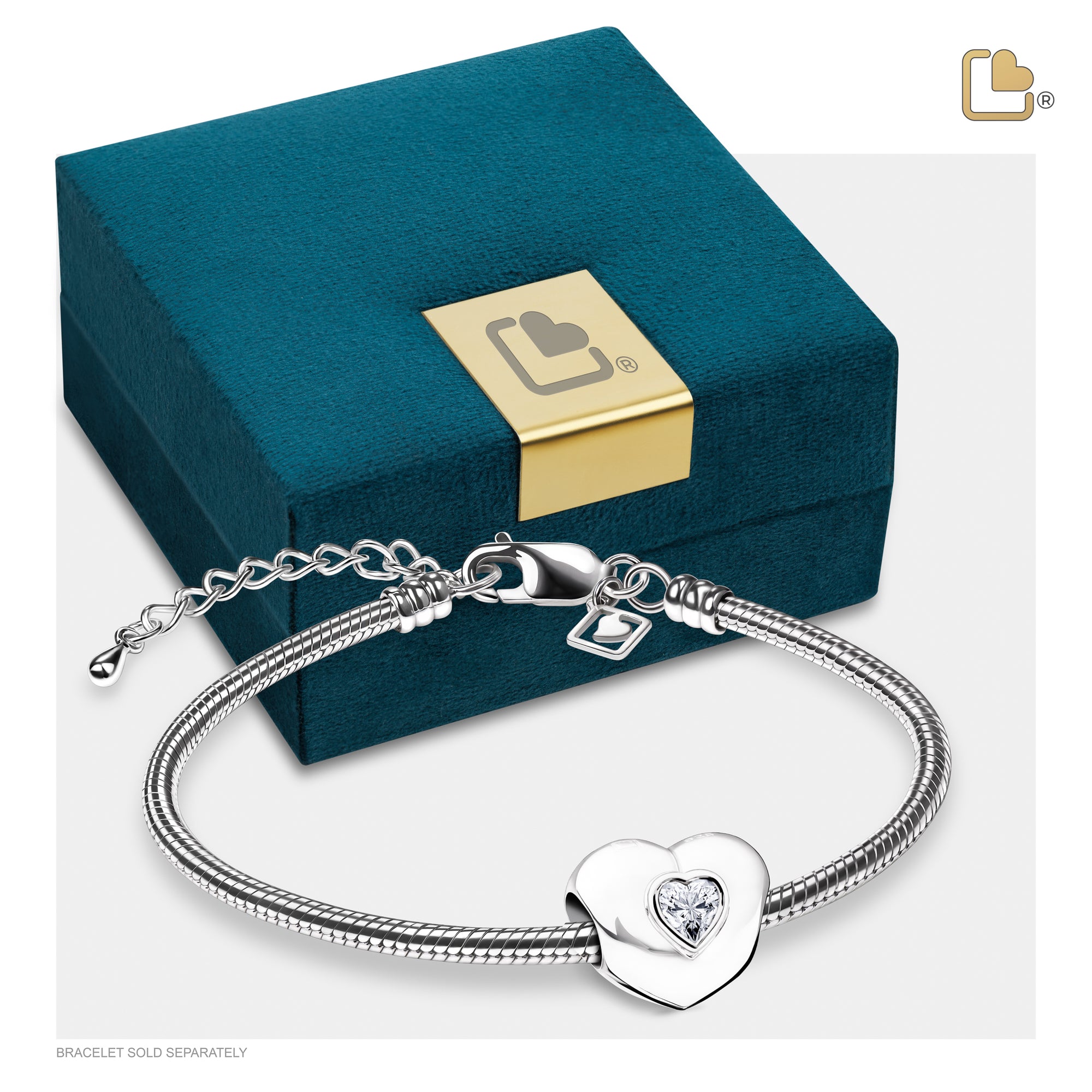 Heart to Heart Sterling Silver Cremation Bracelet Bead with Clear Crystal