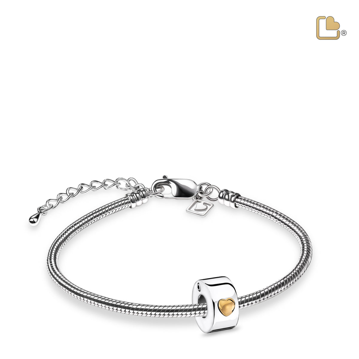 Glowing Heart Rhodium Plated Gold Vermeil Cremation Bracelet Bead