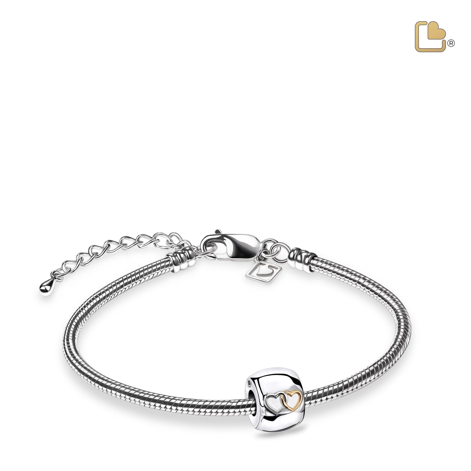 Entwined Hearts Rhodium Plated Gold Vermeil Cremation Bracelet Bead