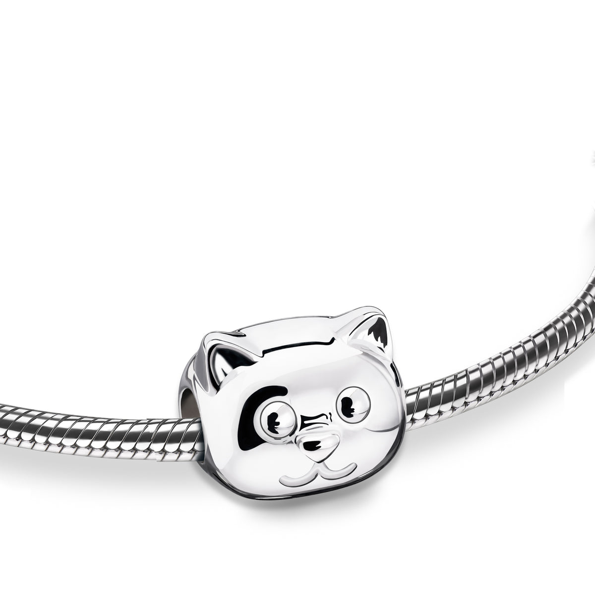 Cat Rhodium Plated Sterling Silver Cremation Bracelet Bead