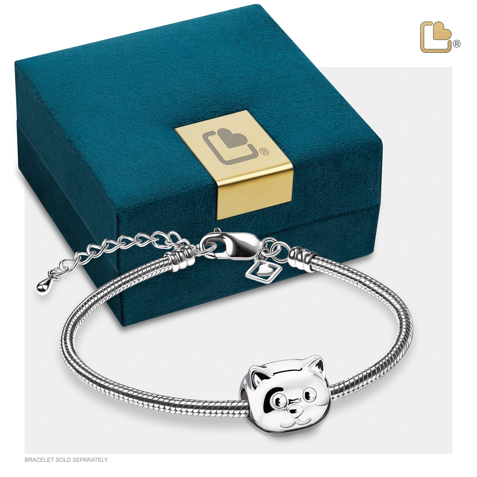 Cat Rhodium Plated Sterling Silver Cremation Bracelet Bead