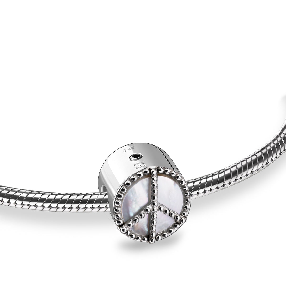 Peace Mother of Pearl Rhodium Plated Cremation Bracelet Bead