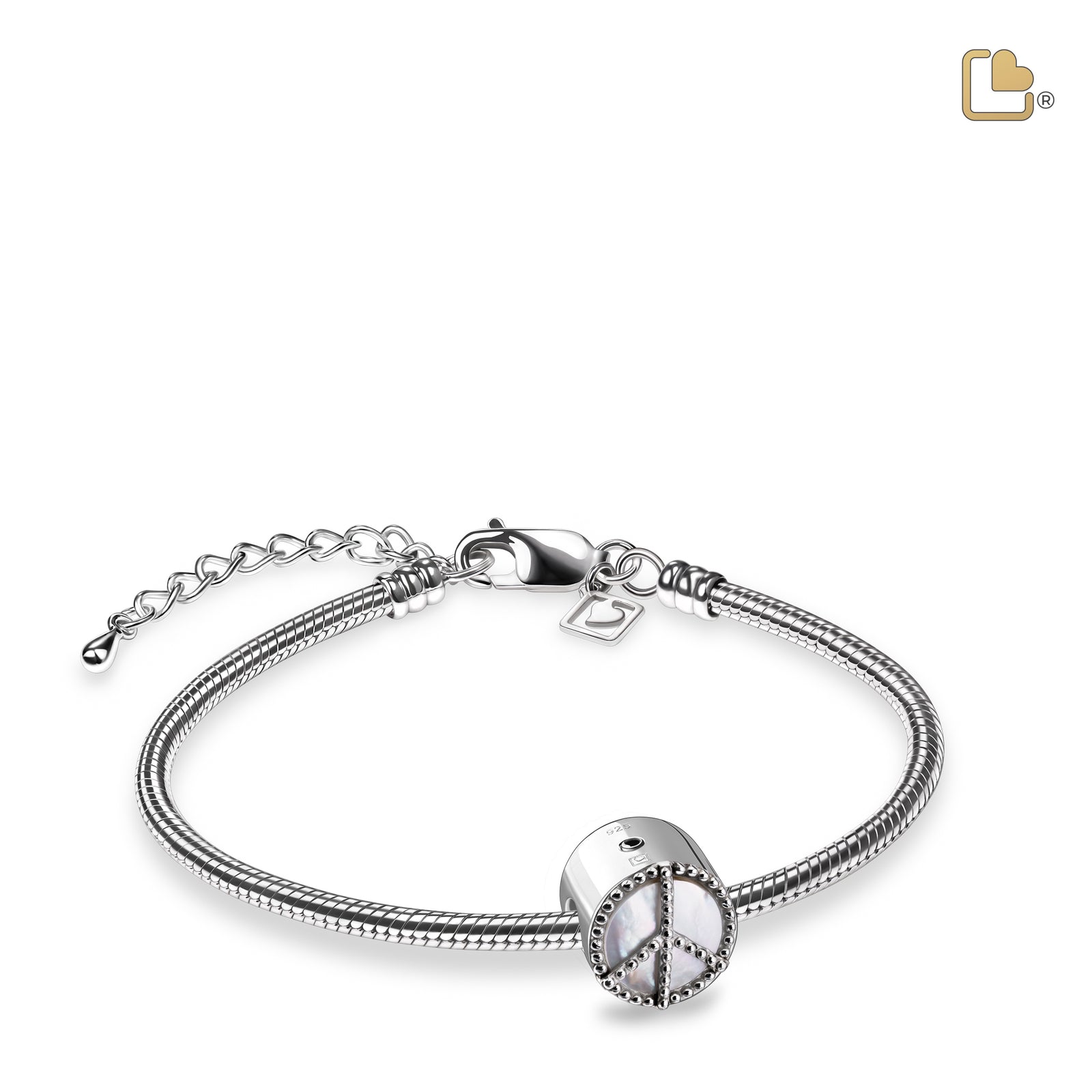 Peace Mother of Pearl Rhodium Plated Cremation Bracelet Bead