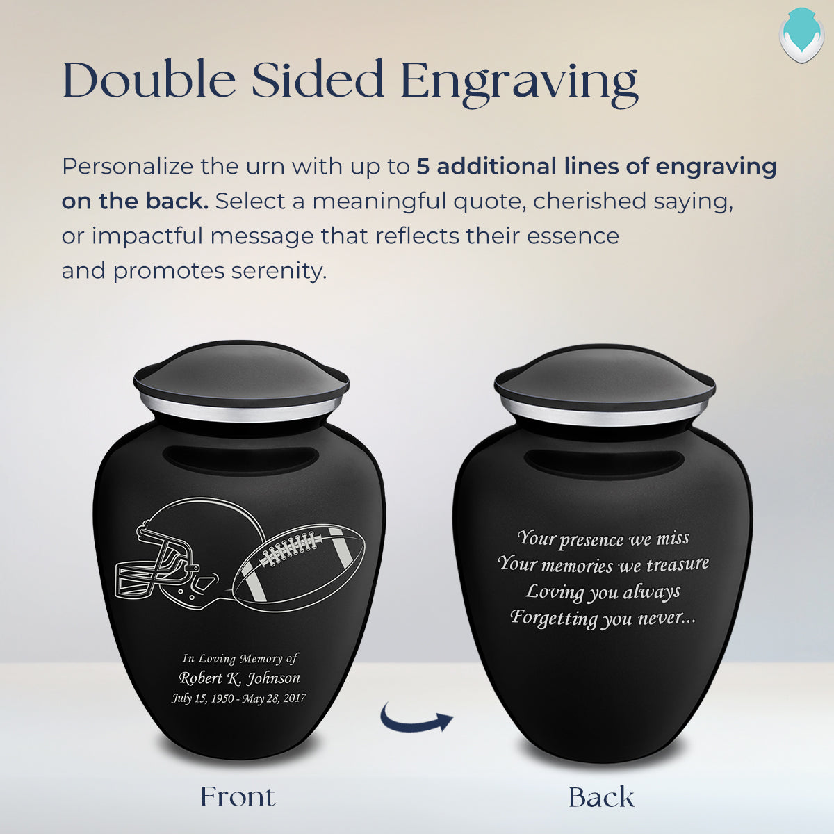 Adult Embrace Black Football Cremation Urn