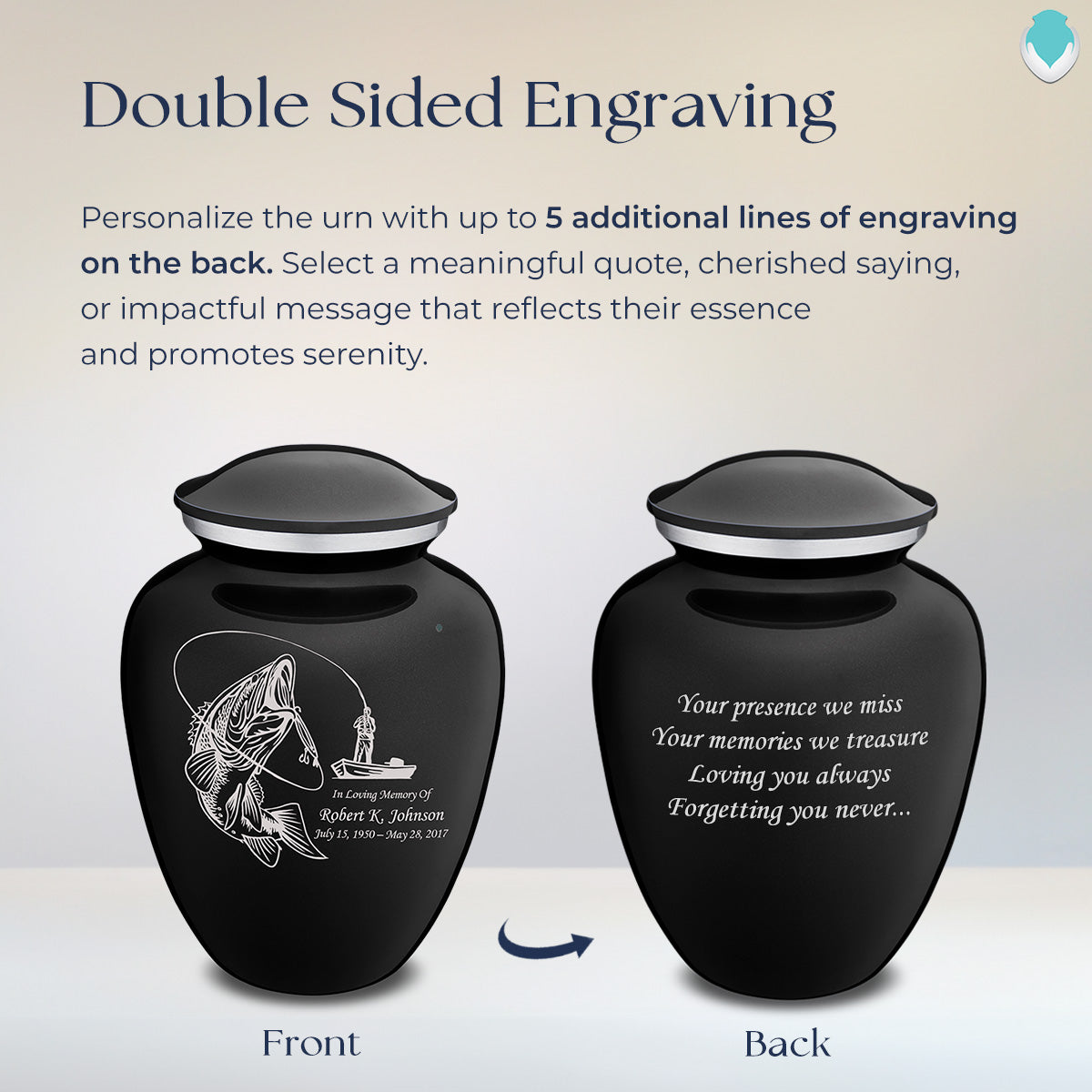 Adult Embrace Black Fishing Cremation Urn