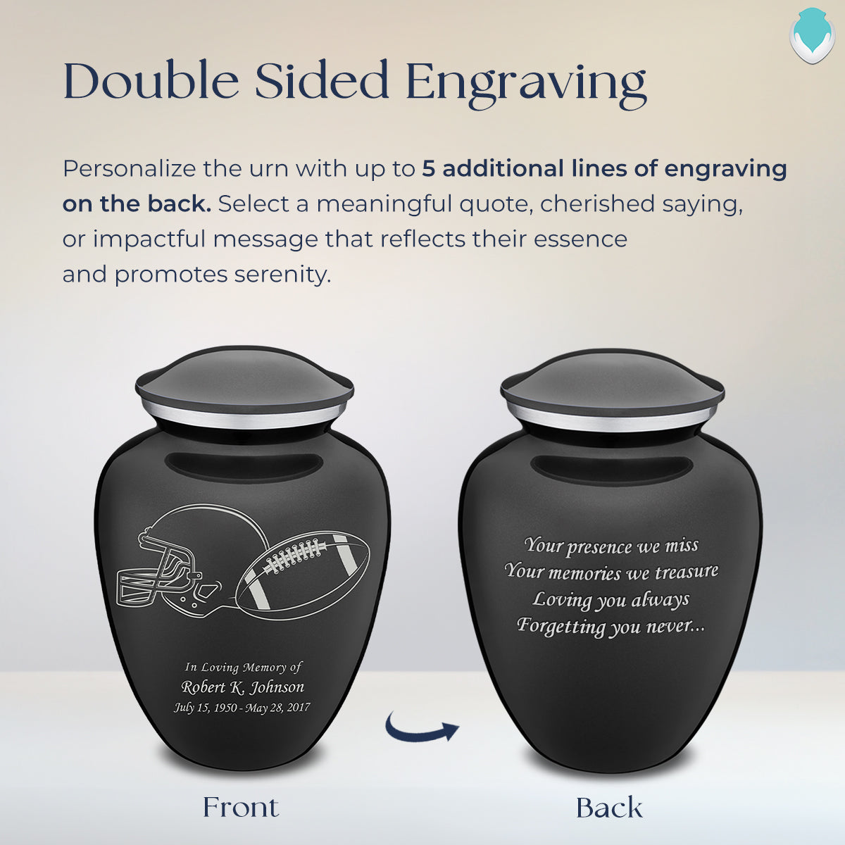 Adult Embrace Charcoal Football Cremation Urn