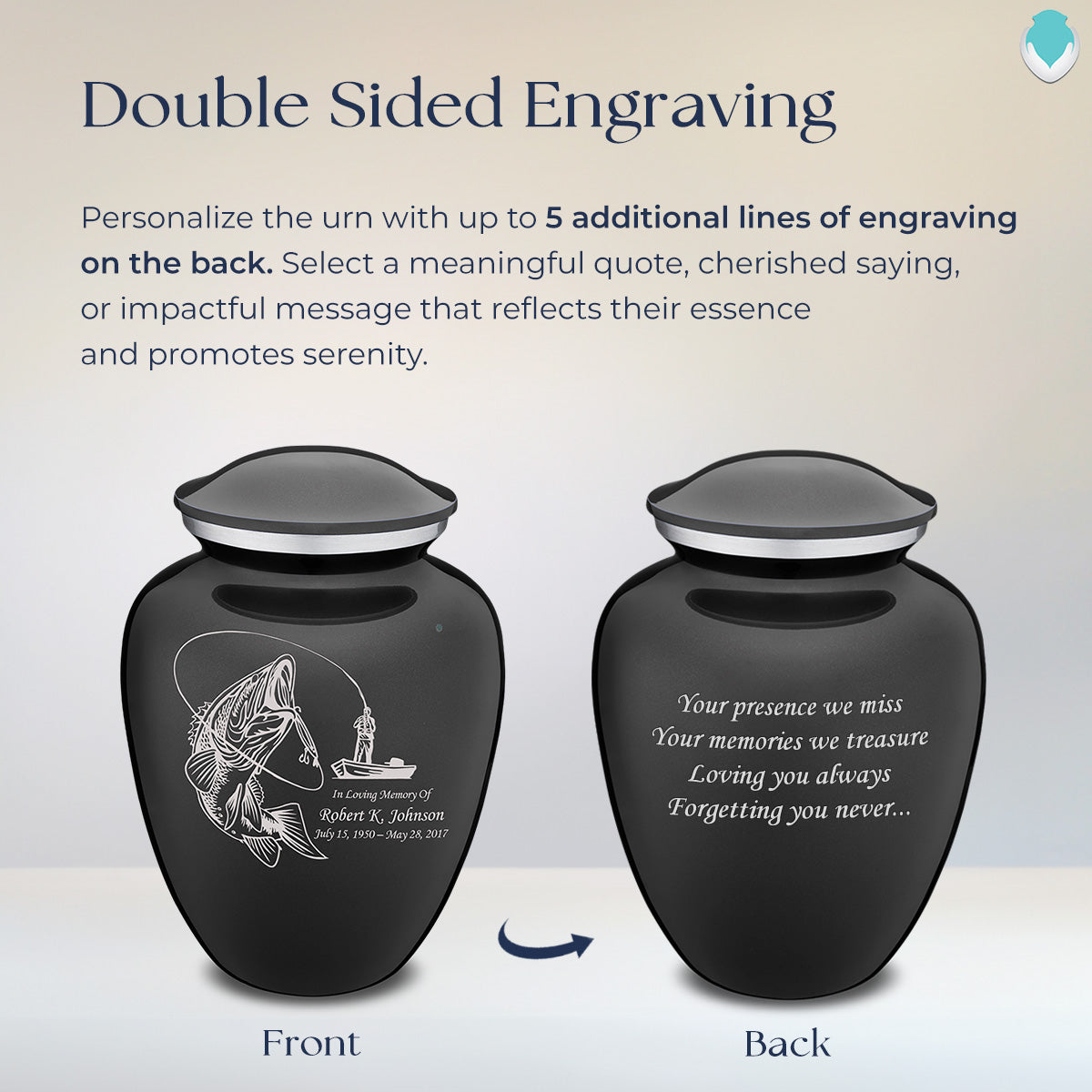 Adult Embrace Charcoal Grey Fishing Cremation Urn