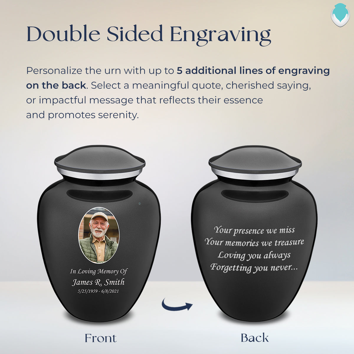 Adult Embrace Charcoal Portrait Cremation Urn
