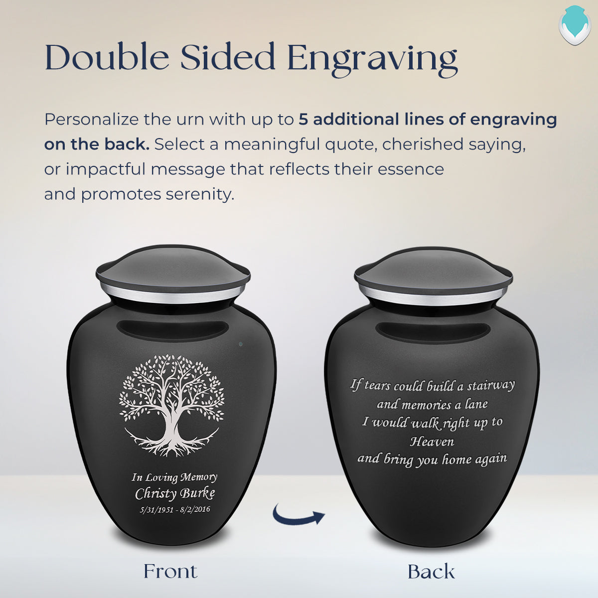 Adult Embrace Charcoal Tree of Life Cremation Urn