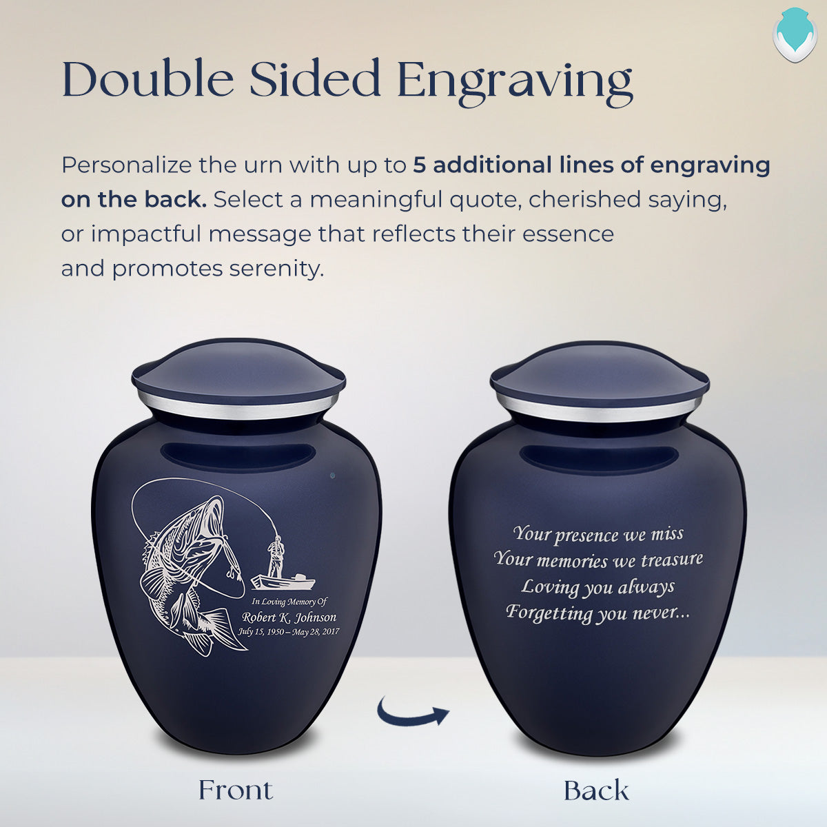Adult Embrace Cobalt Blue Fishing Cremation Urn
