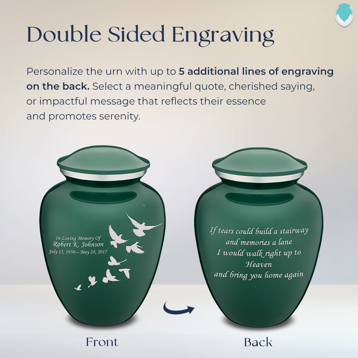 Adult Embrace Green Doves Cremation Urn