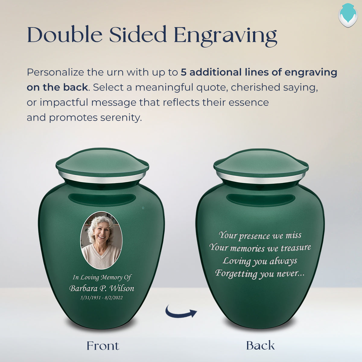 Adult Embrace Green Portrait Cremation Urn