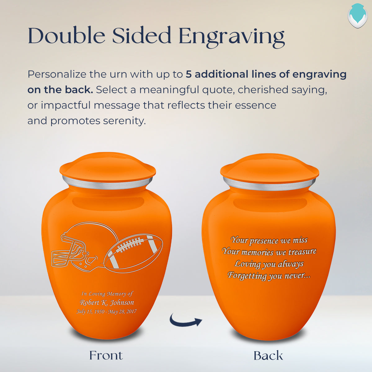 Adult Embrace Burnt Orange Football Cremation Urn