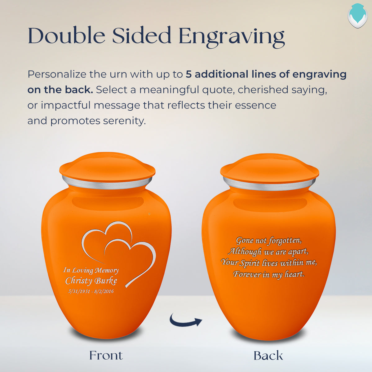 Adult Embrace Burnt Orange Hearts Cremation Urn