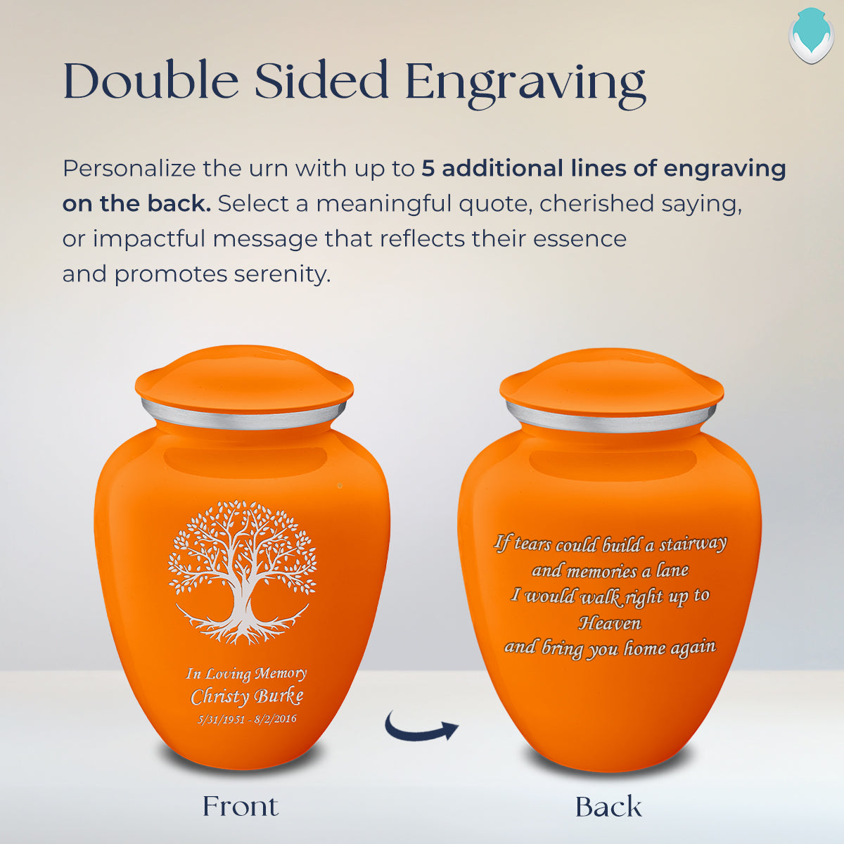 Adult Embrace Burnt Orange Tree of Life Cremation Urn